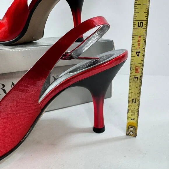 Franco Sarto Cherry Red Patent Leather sling back peep toe heels sz 10M - Picture 9 of 9